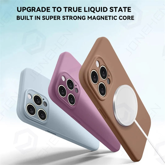 For Magsafe Liquid Silicone Original Case For iPhone 16 15 14 Plus 13 12 17 Pro Max Magnetic Wireless Charge Shockproof Cover