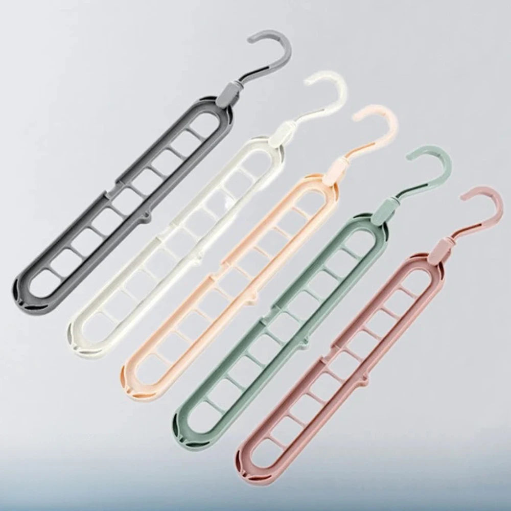 9 in 1 Holes Smart Hange Colors Random Rotate Anti-Skid Folding Hanger Multi Space Saving Heavy Duty Nine-Hole Plastic Hangers