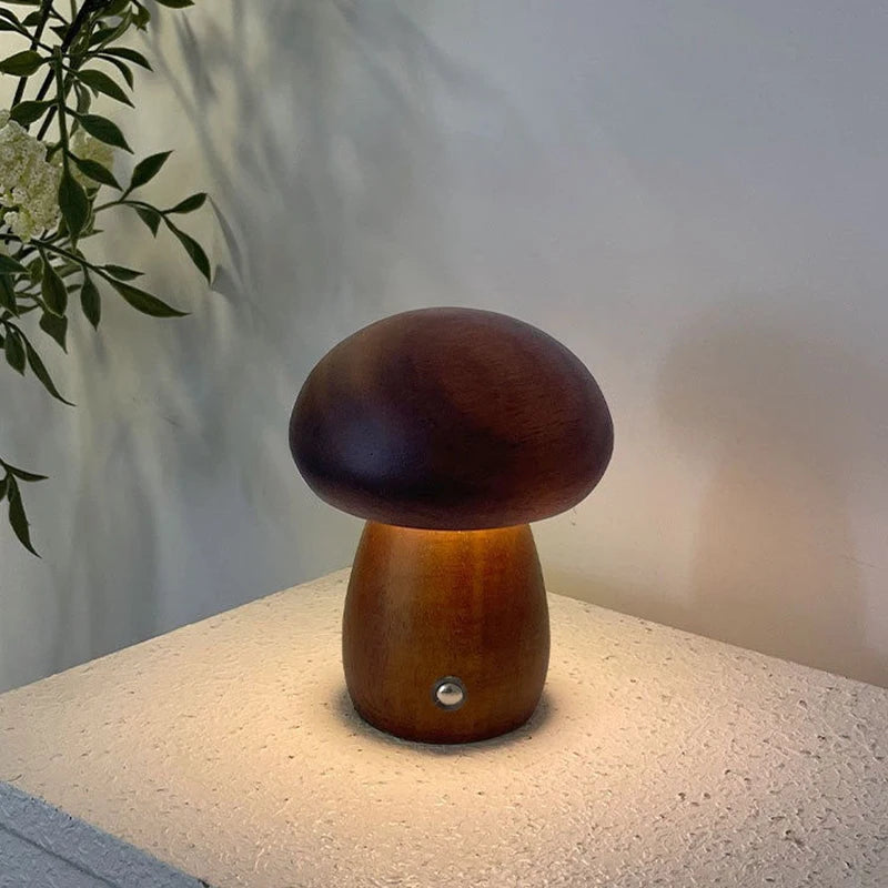 Mushroom Table Lamp LED Night Light with Touch Switch Wooden Cute Bedside Bedroom Children's Room Sleep Night Light Cosy Gift