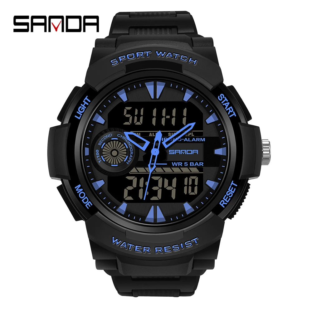 SANDA 6002 Fashion Men's Electronic Watch Sports Multi functional Waterproof LED Dual Display Men's Electronic Watch