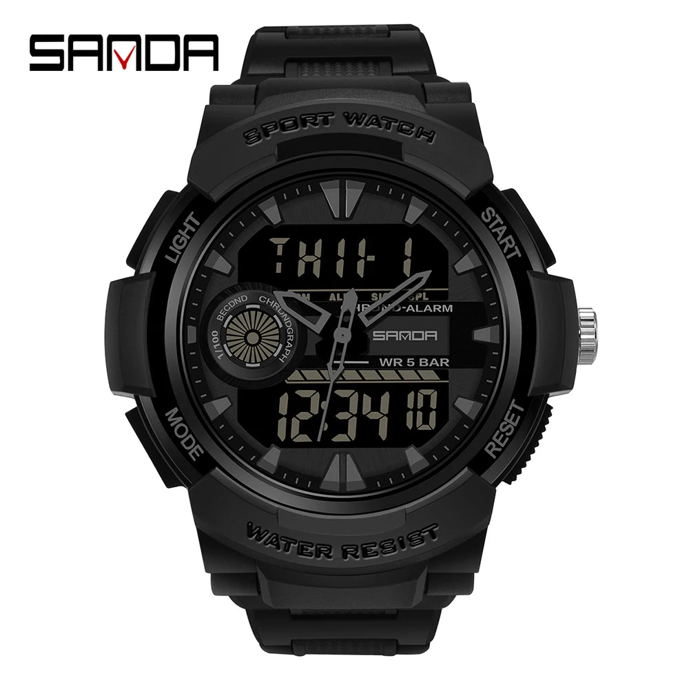 SANDA 6002 Fashion Men's Electronic Watch Sports Multi functional Waterproof LED Dual Display Men's Electronic Watch