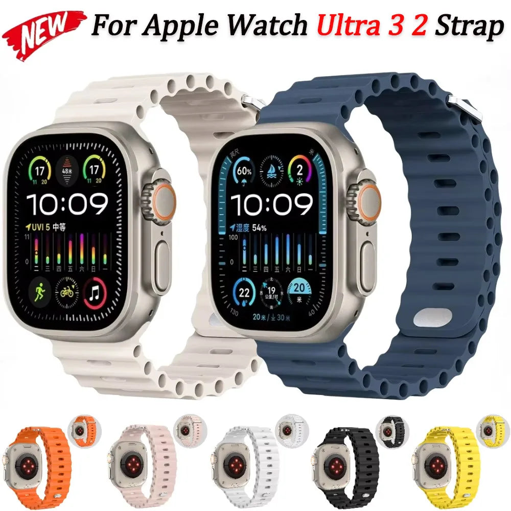 Ocean Strap for Apple Watch Ultra 3 2 Band 49mm Series 45mm 41mm 46mm 42mm 40 44mm Silicone Watchband iWatch 11 10 9 8 7 6 5 SE2