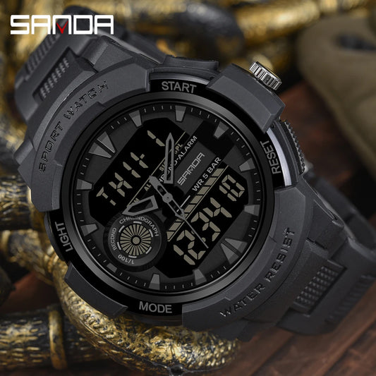 SANDA 6002 Fashion Men's Electronic Watch Sports Multi functional Waterproof LED Dual Display Men's Electronic Watch
