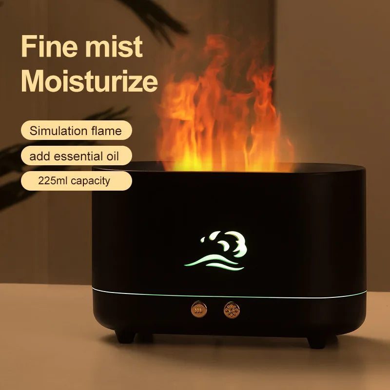 Flame Air Humidifier 225ml Home Electric Ultrasonic Aroma Can Be added Essential Oil  With 7 Color LED Mist Sprayer
