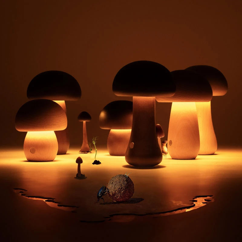 Mushroom Table Lamp LED Night Light with Touch Switch Wooden Cute Bedside Bedroom Children's Room Sleep Night Light Cosy Gift