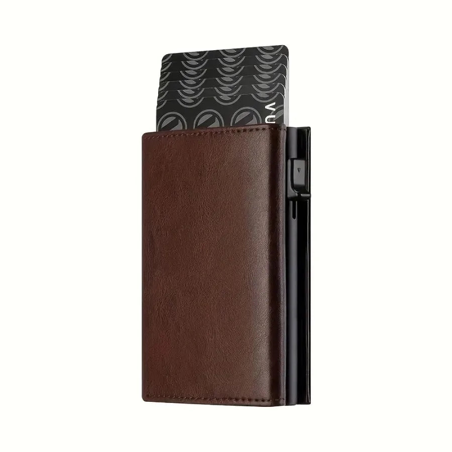 Men's Wallet with Zipper - Automatic Pop-up Metal Credit Card Holder