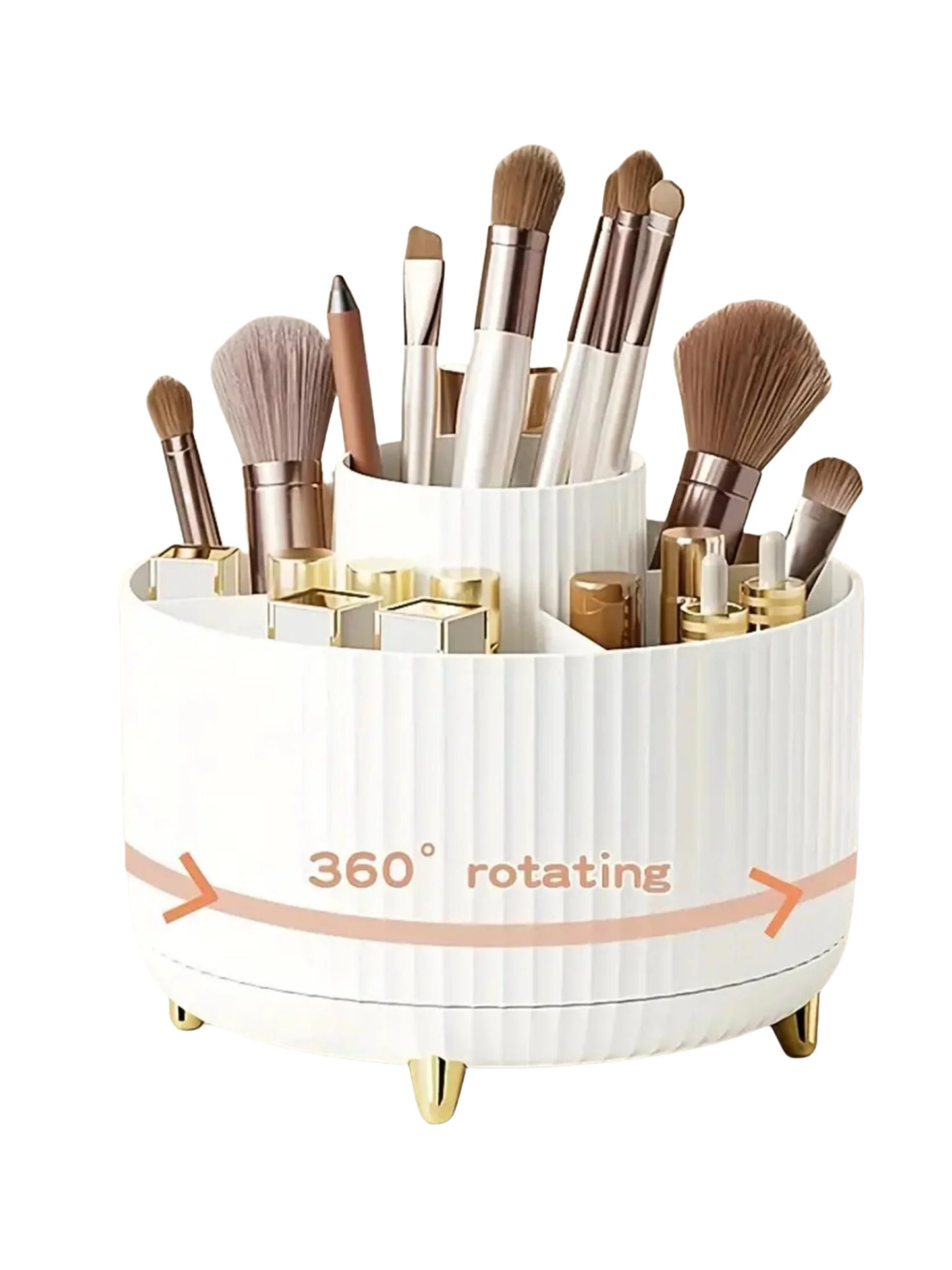 360° Rotating Makeup Organizer - 1pc Plastic Cosmetic Storage with 5 Compartments - Multi-Functional Holder for Brushes