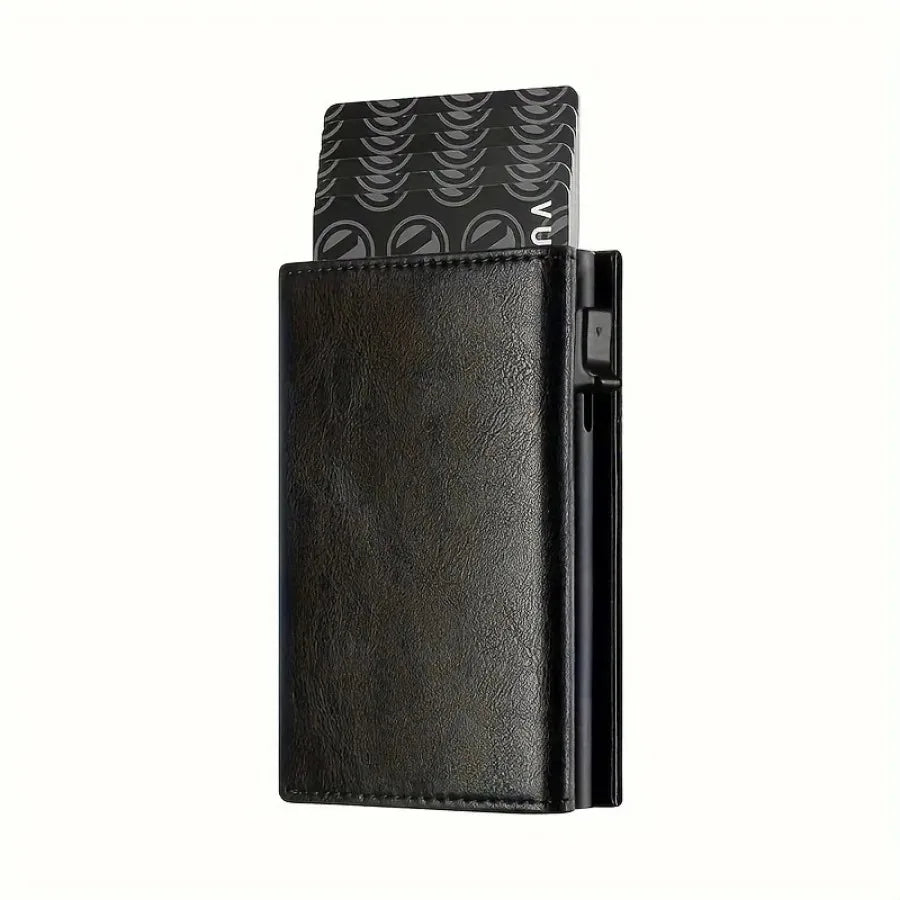 Men's Wallet with Zipper - Automatic Pop-up Metal Credit Card Holder