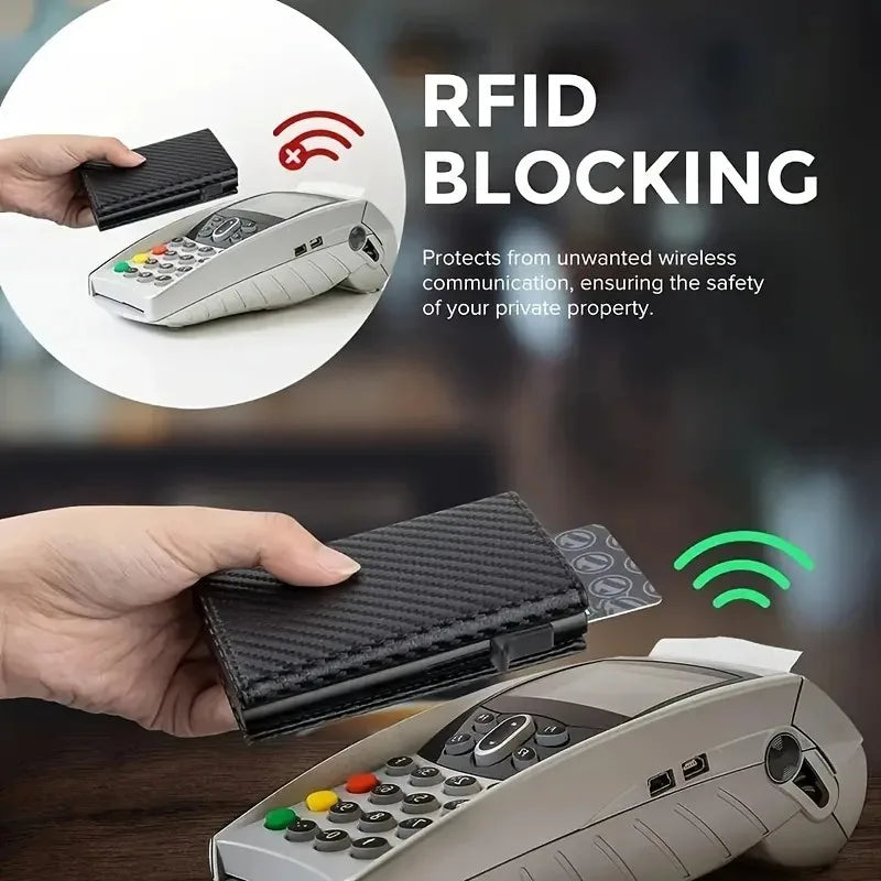 Men's Wallet with Zipper - Automatic Pop-up Metal Credit Card Holder
