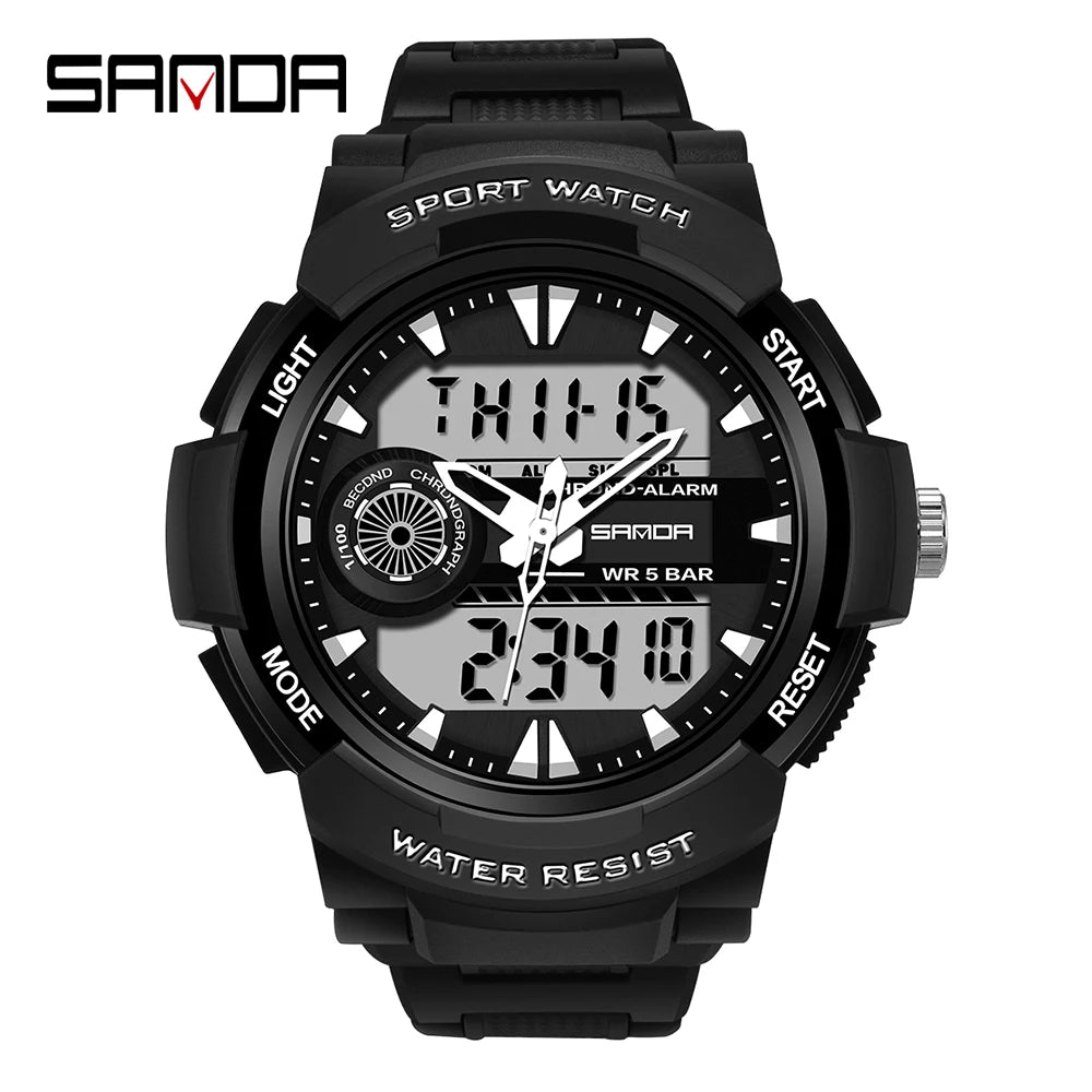 SANDA 6002 Fashion Men's Electronic Watch Sports Multi functional Waterproof LED Dual Display Men's Electronic Watch