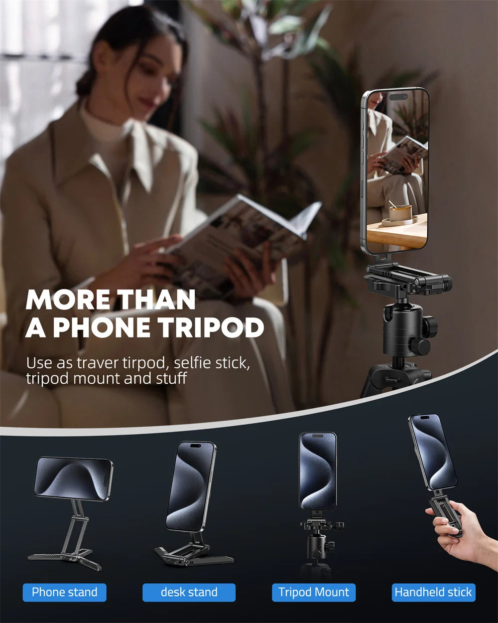 Foldable Magnetic Phone Tripod Stand