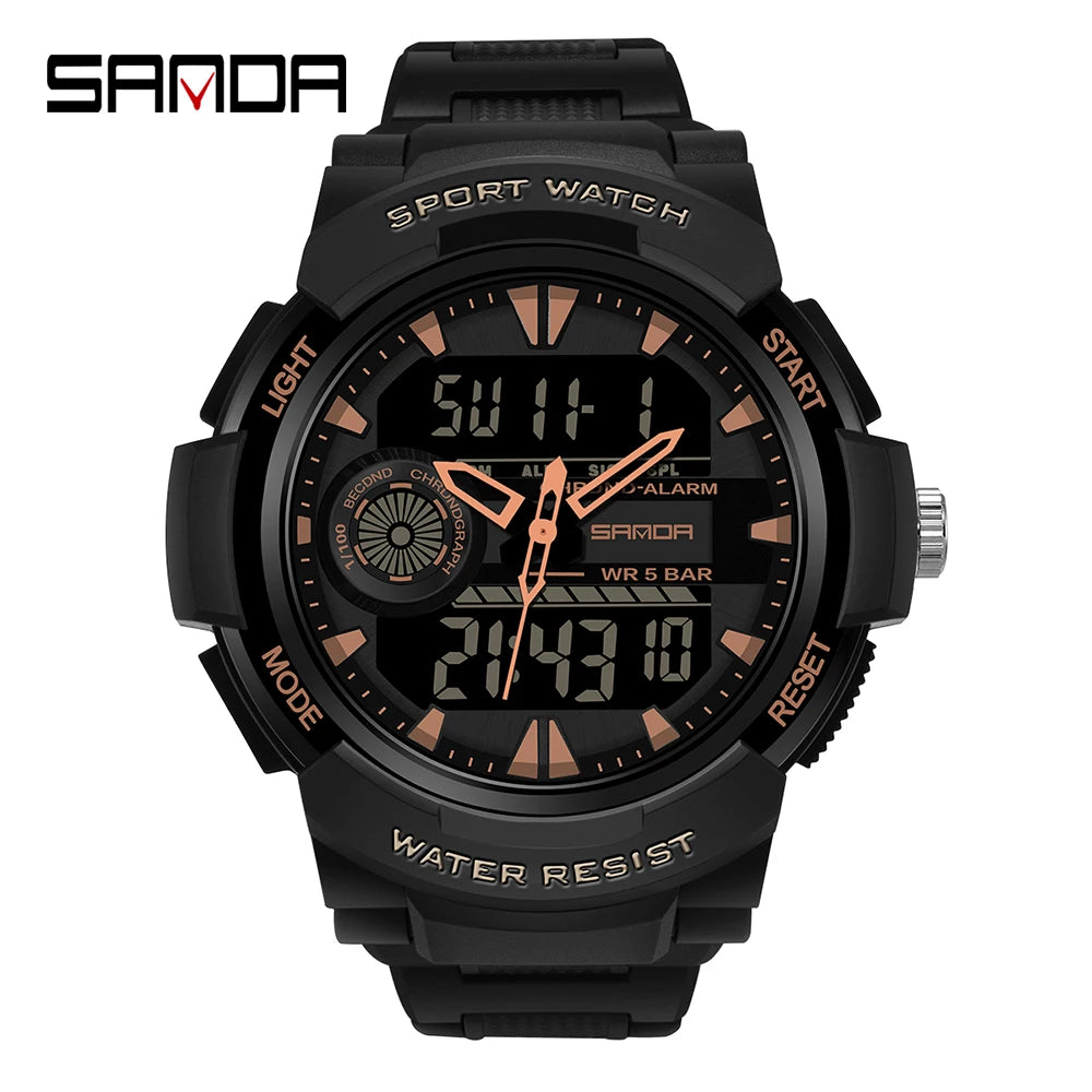 SANDA 6002 Fashion Men's Electronic Watch Sports Multi functional Waterproof LED Dual Display Men's Electronic Watch