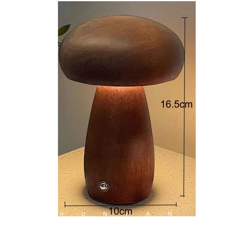 Mushroom Table Lamp LED Night Light with Touch Switch Wooden Cute Bedside Bedroom Children's Room Sleep Night Light Cosy Gift