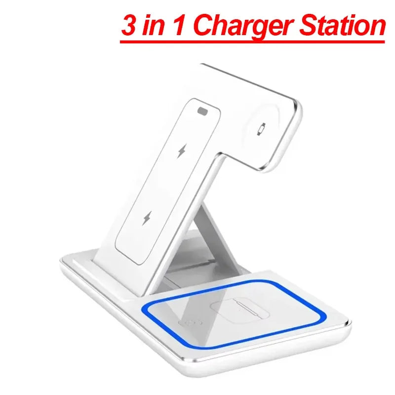 Foldable 3 in 1 30W Wireless Charging Station for iPhone 17 16 15 14 13 12 Pro Max iWatch 11 Airpods Pro Fast Charger Stand Dock