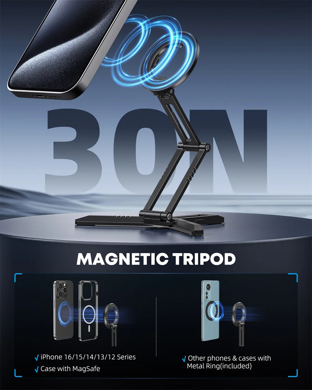 Foldable Magnetic Phone Tripod Stand