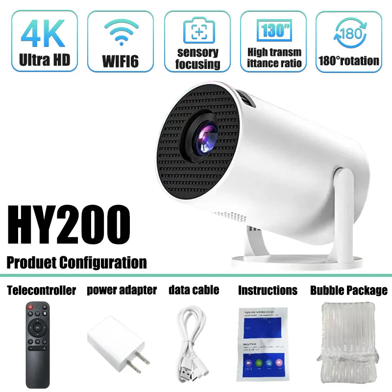 Speaker and HDMI USB Input HY200 New 1080P Portable Projector 270 Adjustable Angle Movie Projector for Phone Laptop TV Box