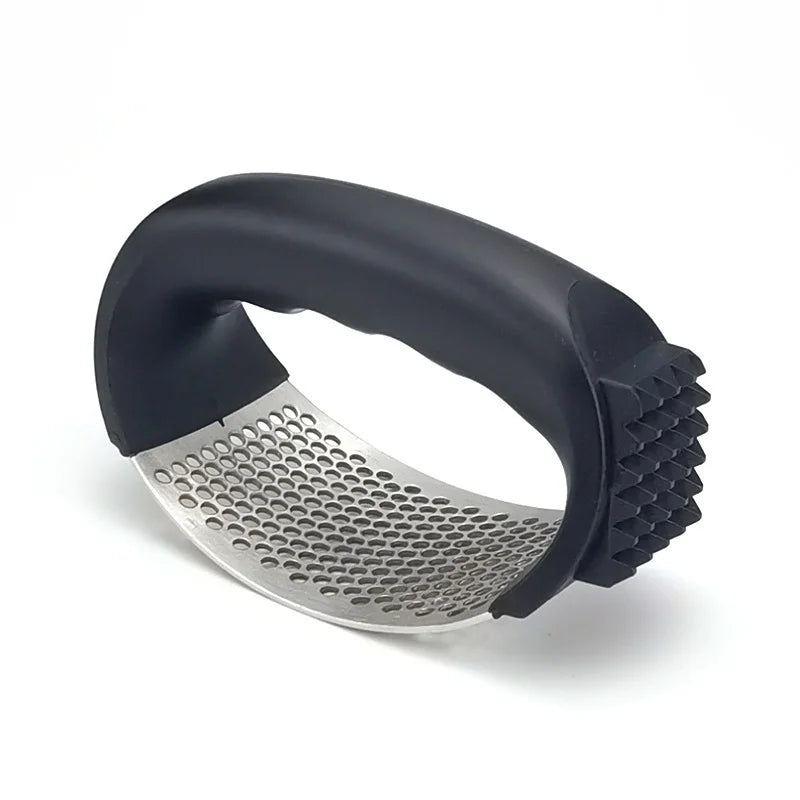 Garlic Press Rocker Stainless Steel Garlic Mincer Garlic Crusher Easy-Squeeze Tool with Peeler and Cleaning Brush for Smashing