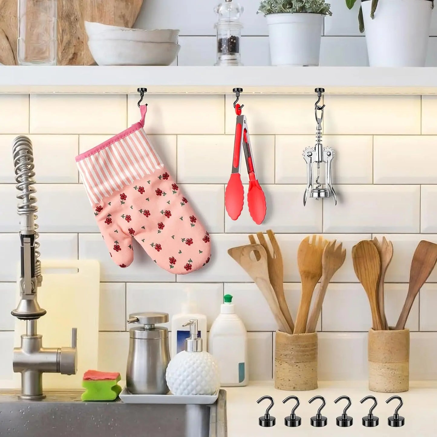 Magnetic Hooks Heavy Duty for Hanging, Magnet with Hooks for Home, Kitchen, Workplace, Office (Black, Pack of 4/6/8/12)