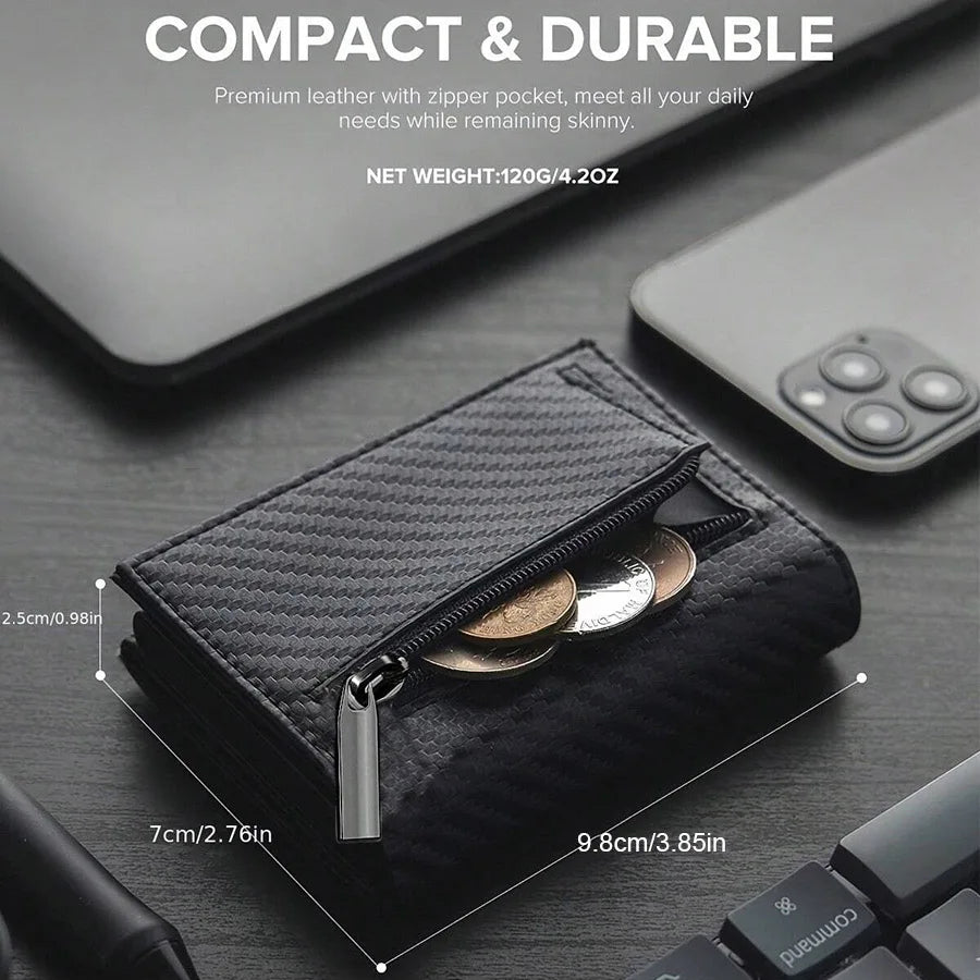Men's Wallet with Zipper - Automatic Pop-up Metal Credit Card Holder