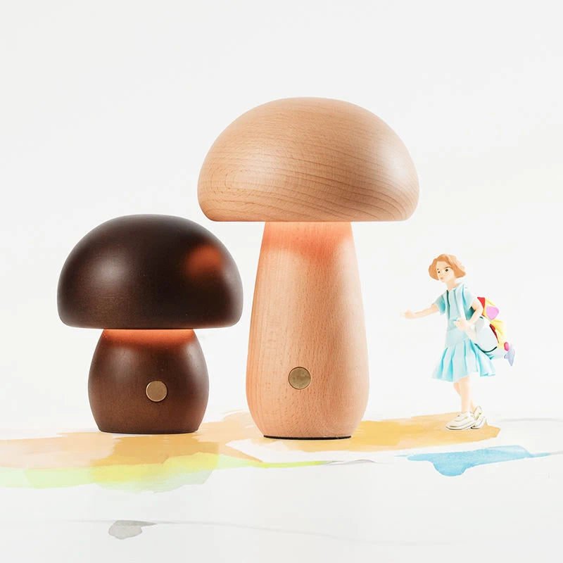 Mushroom Table Lamp LED Night Light with Touch Switch Wooden Cute Bedside Bedroom Children's Room Sleep Night Light Cosy Gift