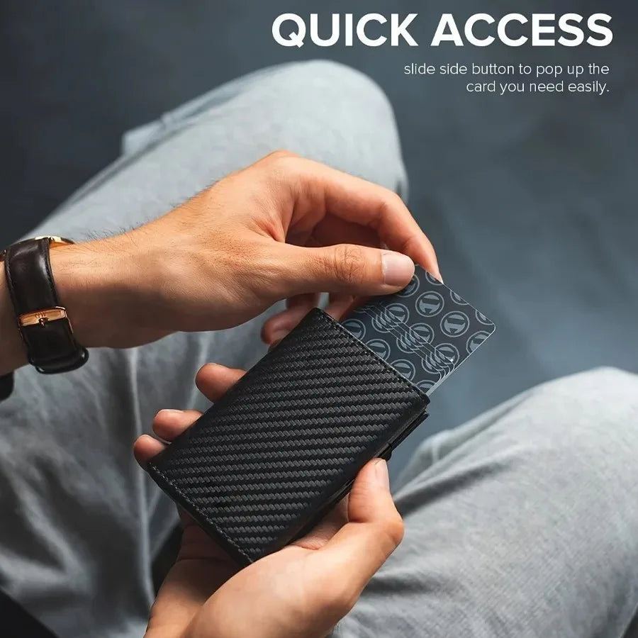Men's Wallet with Zipper - Automatic Pop-up Metal Credit Card Holder