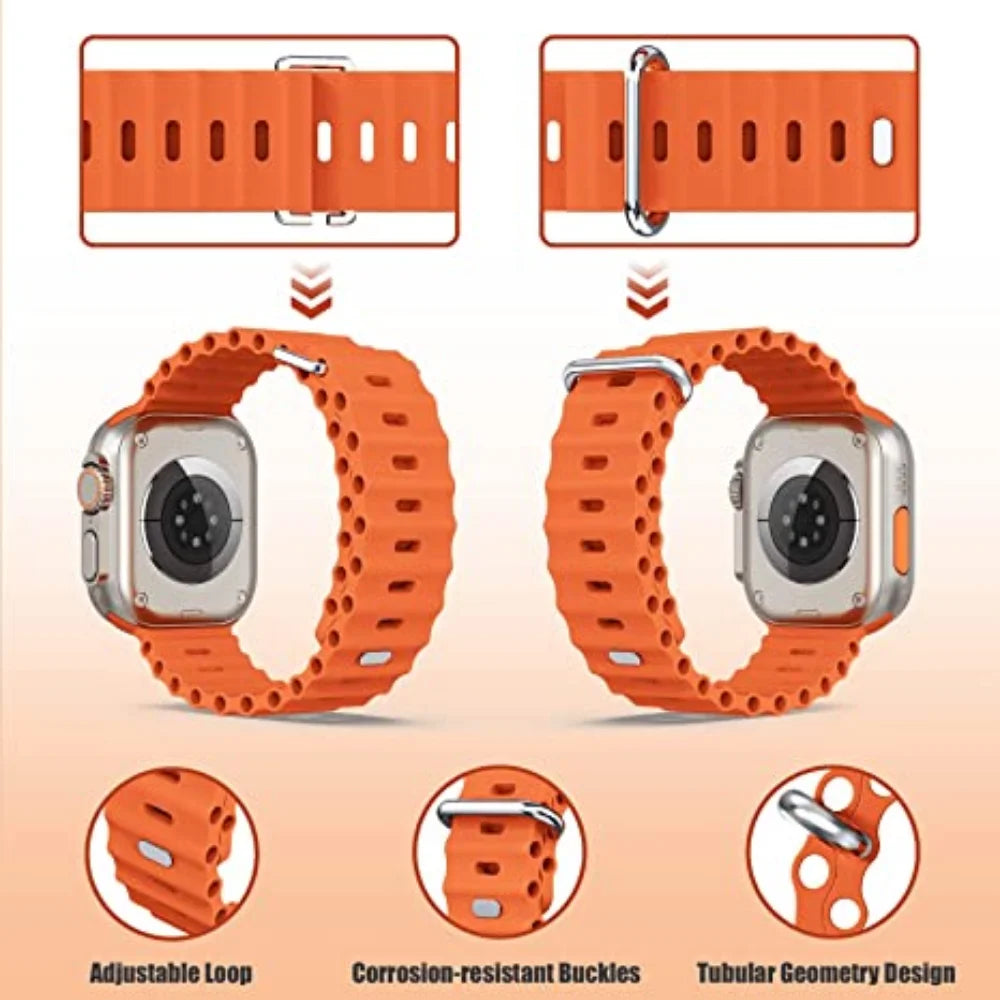 Ocean Strap for Apple Watch Ultra 3 2 Band 49mm Series 45mm 41mm 46mm 42mm 40 44mm Silicone Watchband iWatch 11 10 9 8 7 6 5 SE2
