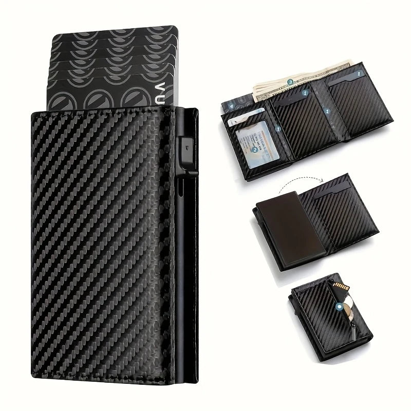 Men's Wallet with Zipper - Automatic Pop-up Metal Credit Card Holder