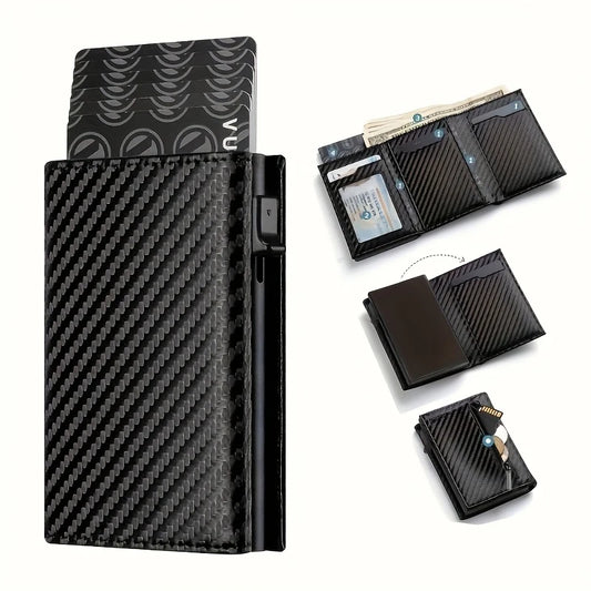 Men's Wallet with Zipper - Automatic Pop-up Metal Credit Card Holder