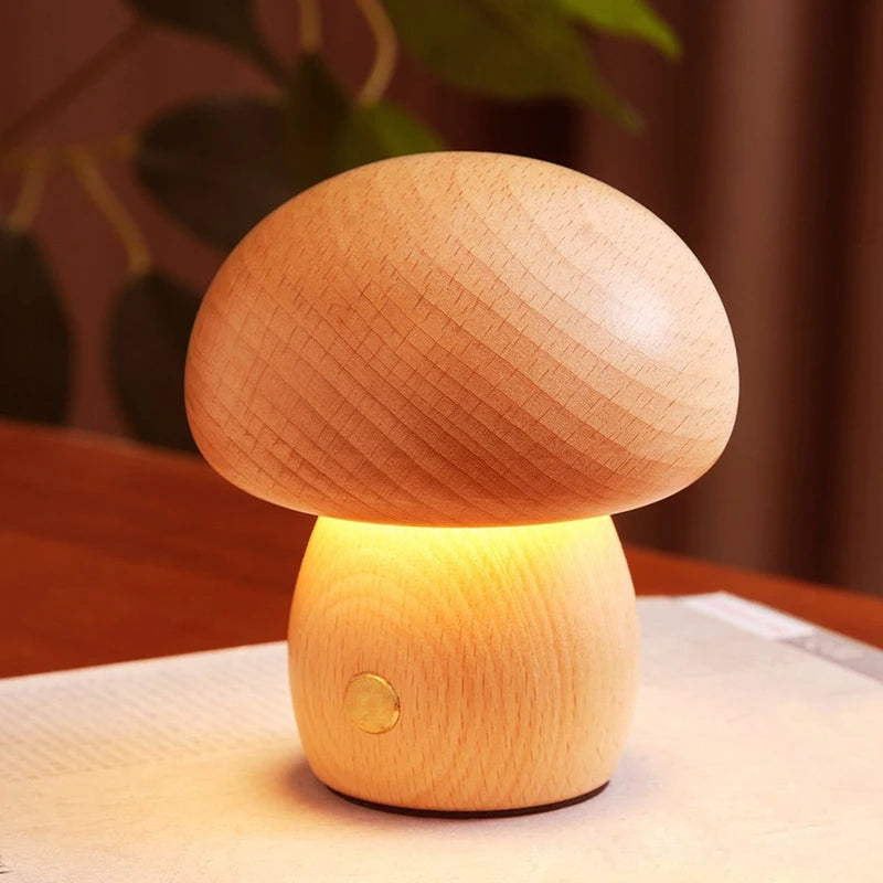 Mushroom Table Lamp LED Night Light with Touch Switch Wooden Cute Bedside Bedroom Children's Room Sleep Night Light Cosy Gift