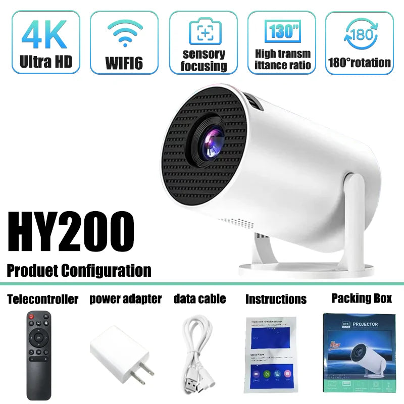 Speaker and HDMI USB Input HY200 New 1080P Portable Projector 270 Adjustable Angle Movie Projector for Phone Laptop TV Box