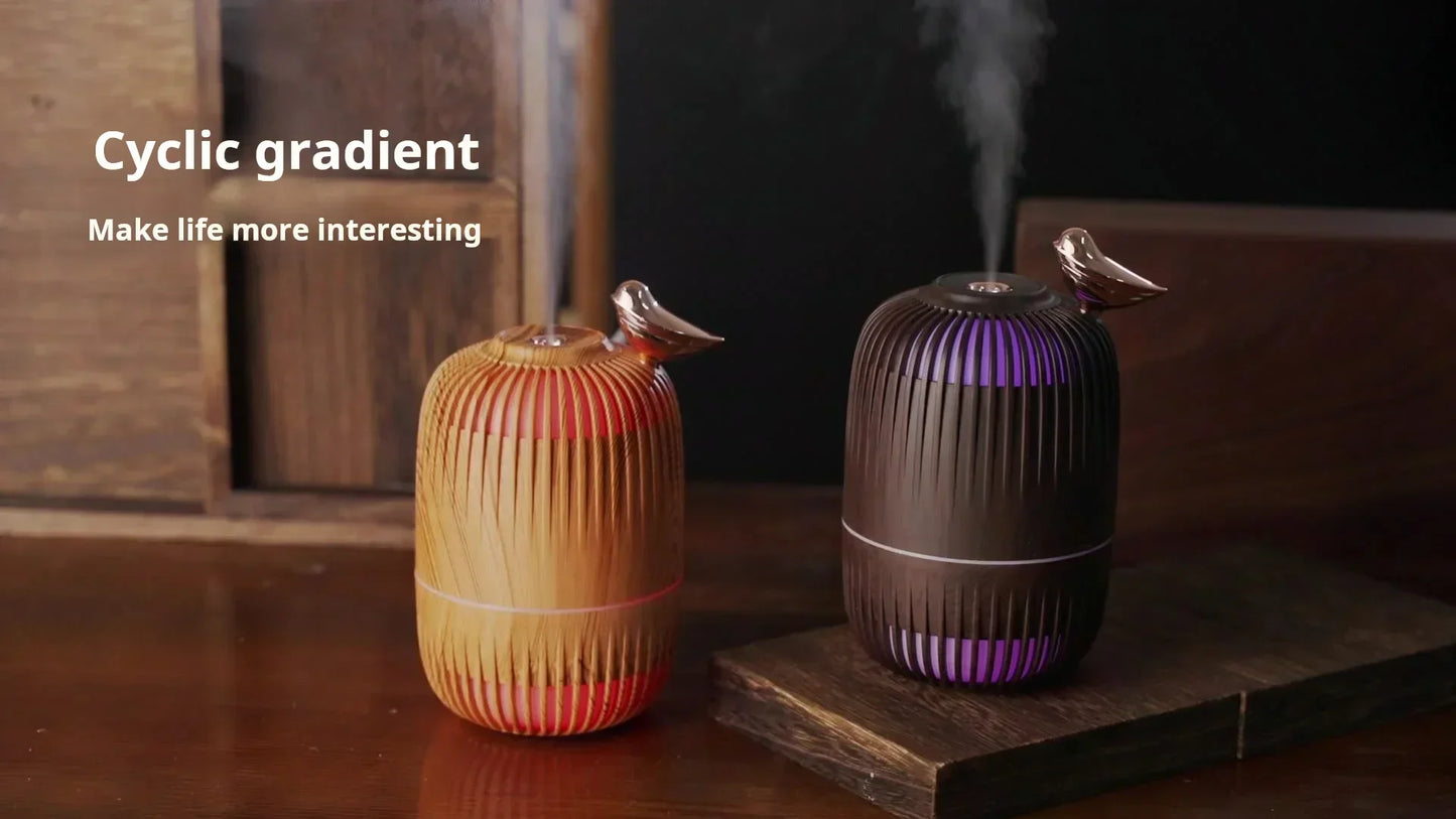 Mengniu Wood Grain Mini Ultrasonic Humidifier Office Home Use Dual Purpose Spray Moisturizer Atmosphere Light for Air Care