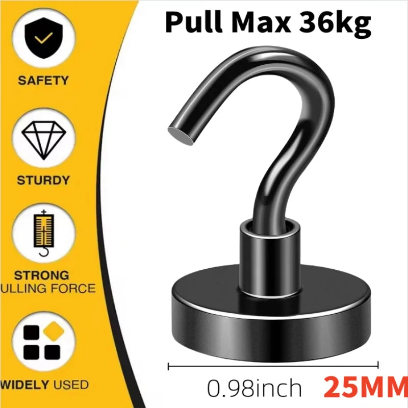 Magnetic Hooks Heavy Duty for Hanging, Magnet with Hooks for Home, Kitchen, Workplace, Office (Black, Pack of 4/6/8/12)